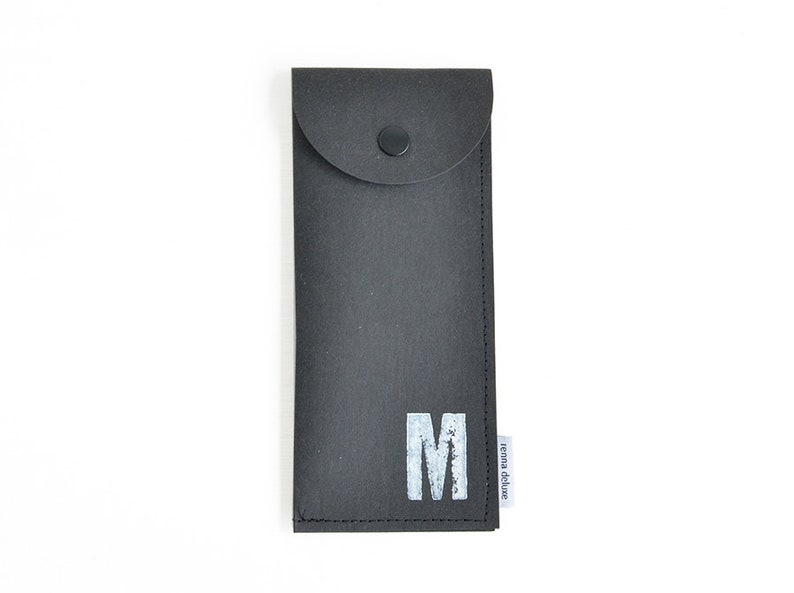 pencil case vegan personalized monogrammed minimal modern gift for him made by renna deluxe Schwarz