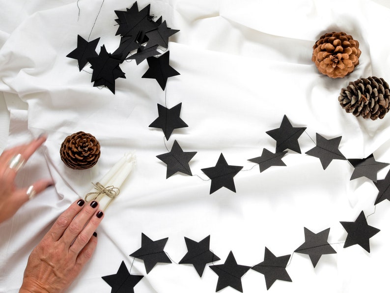 STAR garland in black star garland christmas garland, christmas Decoration, Paper Decoration, Christmas Decoration by renna deluxe image 2