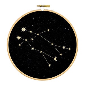 Gemini constellation Gold print Wall Art, Zodiac star sign under the stars embroidery hoop art, wall decoration art by renna deluxe zdjęcie 5