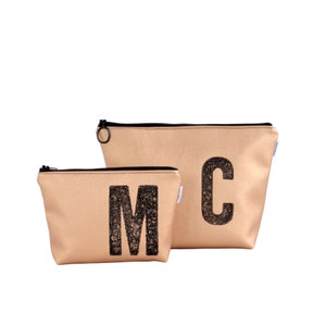 personalised makeup bag in BRONZE stamped with monogram, vegan, by renna deluxe image 9