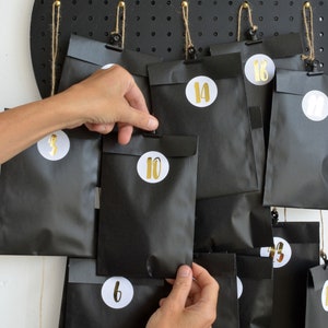 advent calendar for him kit 25 days christmas calendar BLACK with GOLD metallic 25 bags in boho hygge style made by renna deluxe
