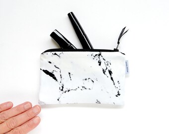 Makeup bag, white marble make up bag made by renna deluxe