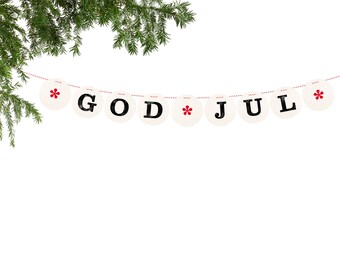 GOD JUL Christmas banner for the Holiday Season, God Jul garland decoration scandi christmas by renna deluxe