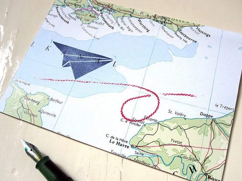 aviator, vintage maps, greeting card, sympathy card, folded card, upcycling, handmade by renna deluxe zdjęcie 2
