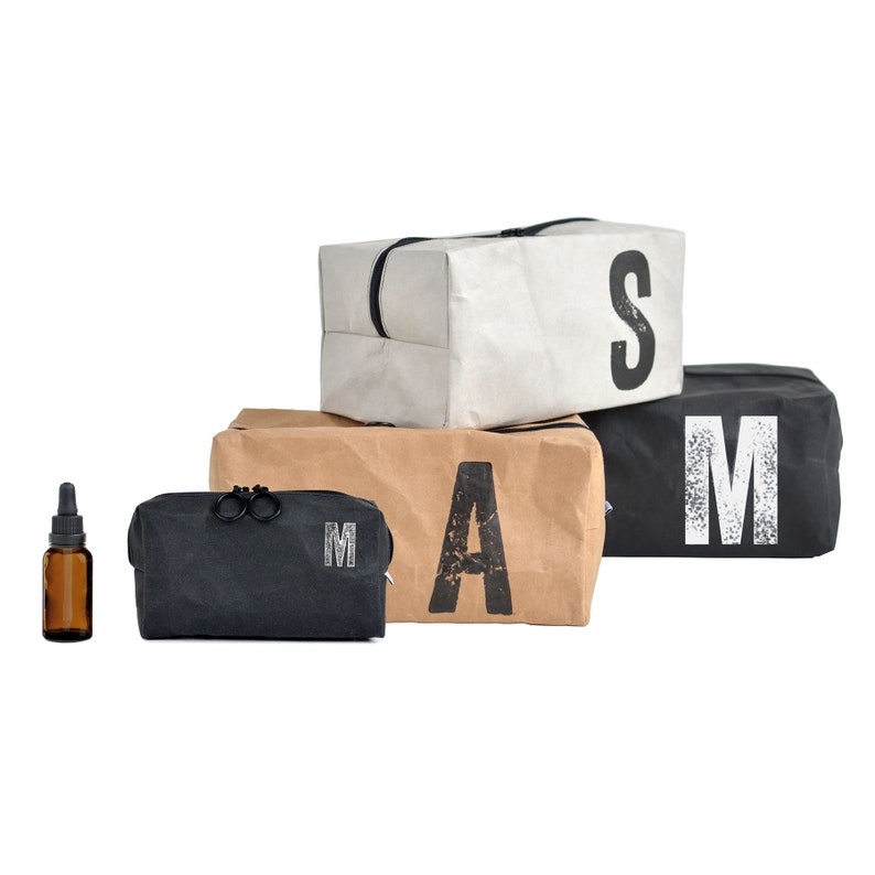 Personalized mens toiletry bag for beard care products, monogrammed, gift for him, with bear, wash bag, vegan, made by renna deluxe image 4