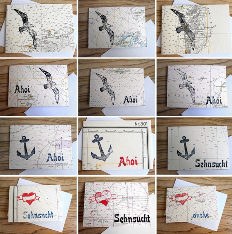 HEART Ahoi greeting card made of original marine chart upcycling by renna deluxe image 4