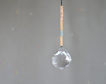 SUNCATCHER pastel Beige Bleu Orange Or Cristal ornement grand verre cristal boho style arc-en-ciel fenêtre suspendue renna deluxe