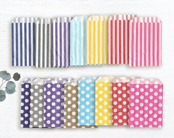 50 paper bags candy bar many colors paper bags wedding, paper bags candy, candy bar bags, paper bags small stripes and dots