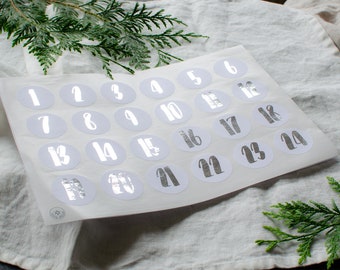 Advent calendar sticker in SILVER 24 stickers for christmas calender decoration in boho hygge style made by renna deluxe