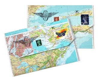 Travel wallet for tickets // Travel organizer made from vintage maps by renna deluxe