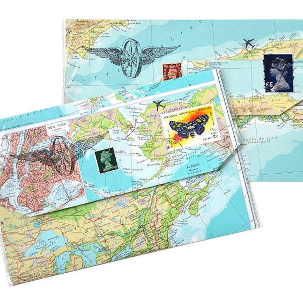 Travel wallet for tickets // Travel organizer made from vintage maps by renna deluxe