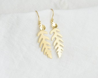 GOLD fern leaf earrings handmade jewelry by renna deluxe