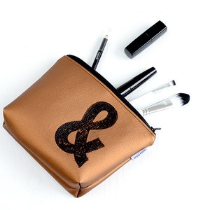 personalised makeup bag in BRONZE stamped with monogram, vegan, by renna deluxe image 2