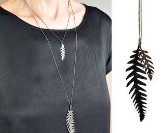 Black FERN necklace fern leaf jewelry minimalism modern boho style Handmade by renna deluxe