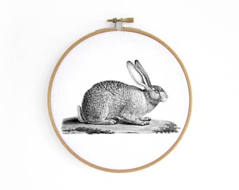 Hare Hoop art, embroidery hoop, vintage graphic, wall decoration art by renna deluxe