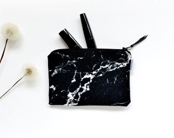 Makeup bag, black marble make up bag made by renna deluxe