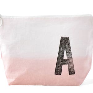 Personalized wash bag dip dyed in PINK rose quartz // initial stamped // monogram of your choice by renna deluxe image 2