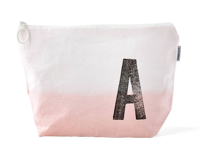 Personalized wash bag dip dyed in PINK rose quartz // initial stamped // monogram of your choice by renna deluxe image 2