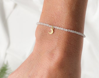 Bracciale MOON in pietra di luna con braccialetto con ciondolo a forma di luna in oro fatto a mano da Renna Deluxe