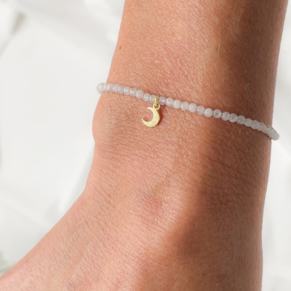 MOON bracelet made of moonstone with moon charm bracelet gold handmade by renna deluxe