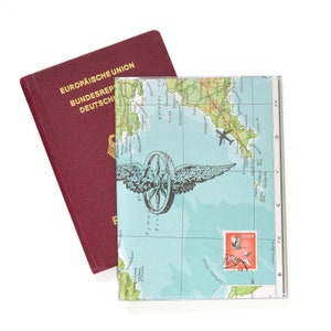 Funda para pasaporte hecha con mapas del mundo antiguos, estuche de viaje hecho con atlas de renna deluxe