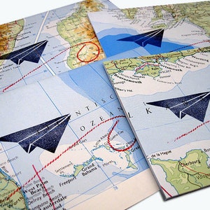 aviador, mapas antiguos, tarjeta de felicitación, tarjeta de condolencias, tarjeta doblada, upcycling, hecho a mano por renna deluxe imagen 3