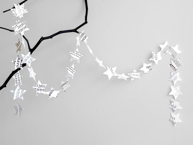 STAR garland in black star garland christmas garland, christmas Decoration, Paper Decoration, Christmas Decoration by renna deluxe Black-White s/w