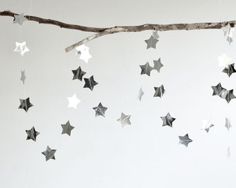 SILVER star garland silver glossy star garland party deco Christmas deco renna deluxe