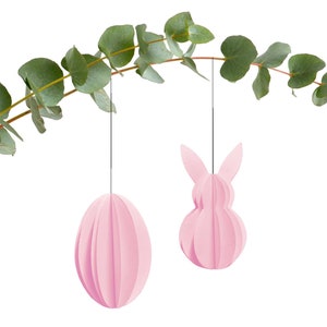 Uova di Pasqua da appendere, ciondolo coniglietto pasquale in carta ROSA come decorazione pasquale in stile hygge scandi di Renna Deluxe