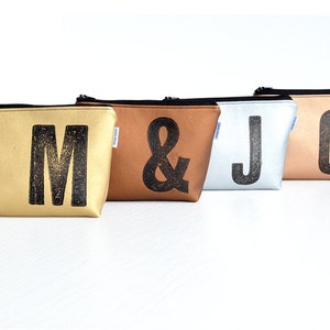 personalised makeup bag in BRONZE stamped with monogram, vegan, by renna deluxe image 4