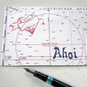 HEART Ahoi greeting card made of original marine chart upcycling by renna deluxe image 3