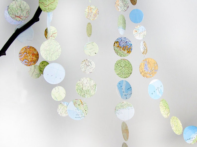 Paper Garland circles Atlas made of vintage maps Upcycling of old book by renna deluxe image 2