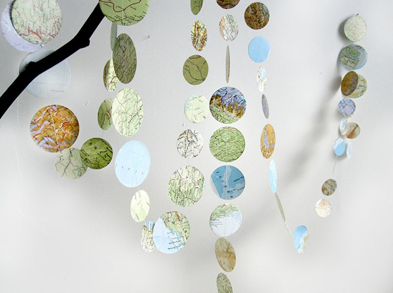 Paper Garland circles Atlas made of vintage maps Upcycling of old book by renna deluxe image 1