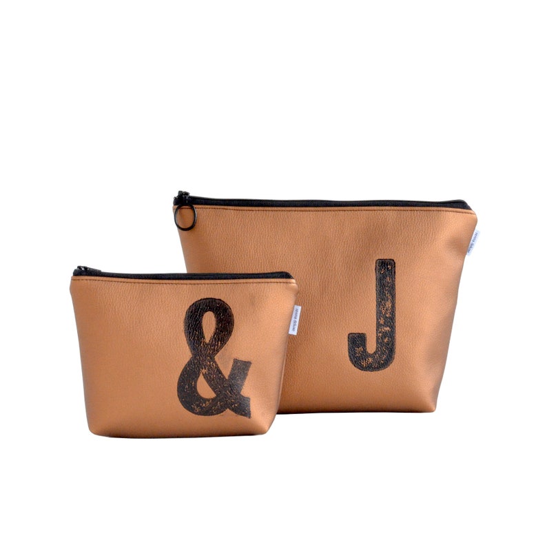 personalised makeup bag in BRONZE stamped with monogram, vegan, by renna deluxe image 3