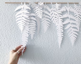 Fern paper leaf garland, frond, fern decor, paper leaf, party decor, home decor, cut out, 15 leaves package