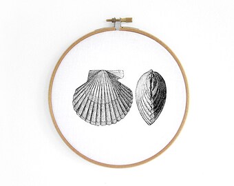 Scallop hoop art,  embroidery hoop, vintage graphic, wall decoration art by renna deluxe