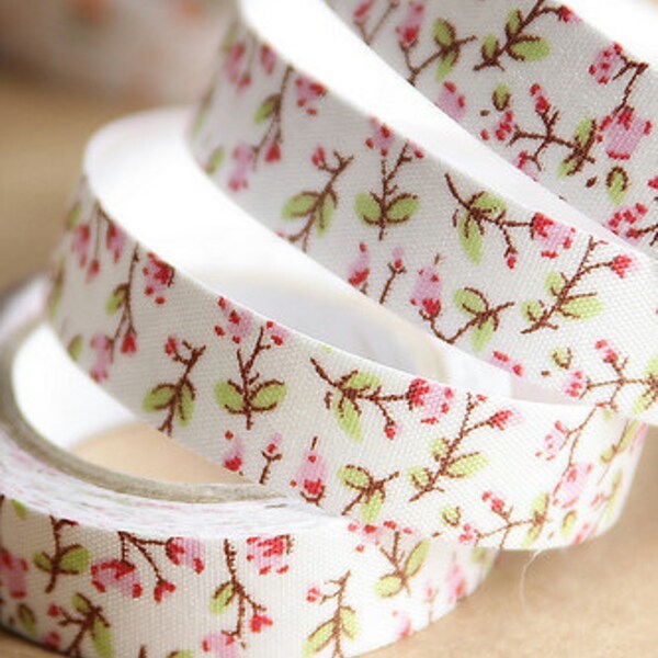 Japanese Masking Tape Pink Floral Fabric Sticker Self Adhesive Ribbon Tape 5 Yards