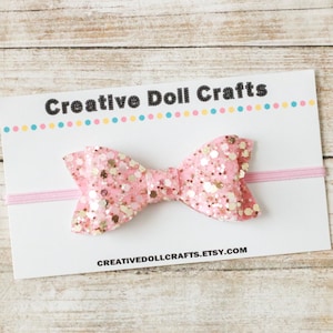 Pink Bow, Pink Doll Headband, Doll Headband, 18 Inch Doll, Doll Bow, Doll Accessory, Pink and Gold Bow, Doll Bow Headband, Doll Bow