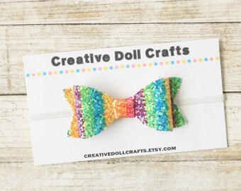 Rainbow Bow, Doll Headband, Bow For Doll, Doll Headband, 18 Inch Doll, Headband For Doll, Doll Accessory, Rainbow Headband, Doll Bow