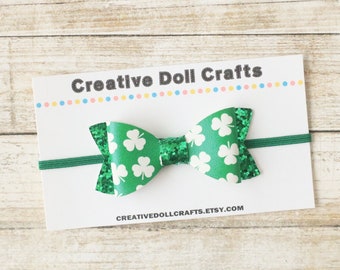 St. Patrick's Day Bow, Shamrock Bow, 18 Inch Doll, Doll Headband, Green Doll Headband, Doll Accessory, Doll Bow, Doll St. Patrick's Day