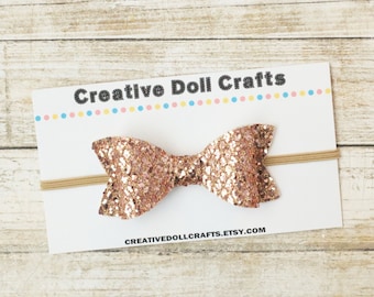 18 Inch Doll Bow, Rose Gold Bow, Doll Headband, Pink Doll Headband, 18 Inch Doll, Doll Accessory, Doll Bow Headband, Doll Bow