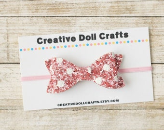 Pink Doll Headband, Bow For Doll, Doll Headband, 18 Inch Doll, Polka Dot Bow, Headband For Doll, Doll Accessory, Pink Headband, Doll Bow