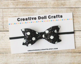 Black Doll Headband, Bow For Doll, Doll Headband, 18 Inch Doll, Polka Dot Bow, Headband For Doll, Doll Accessory, Black Headband, Doll Bow