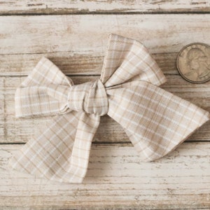 Doll Sailor Bow, Doll Bow, Tan Doll Bow, Doll Accessory, Neutral Bow, Hand Tied Bows, 18 Inch Doll, Plaid Doll Bow, Bow For Doll, Tan Bow image 5