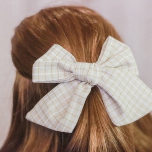 Doll Sailor Bow, Doll Bow, Tan Doll Bow, Doll Accessory, Neutral Bow, Hand Tied Bows, 18 Inch Doll, Plaid Doll Bow, Bow For Doll, Tan Bow image 8