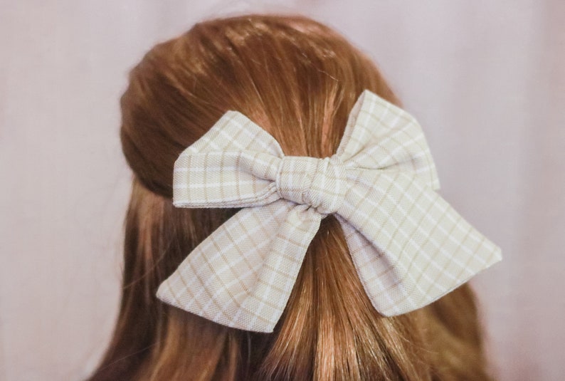 Doll Sailor Bow, Doll Bow, Tan Doll Bow, Doll Accessory, Neutral Bow, Hand Tied Bows, 18 Inch Doll, Plaid Doll Bow, Bow For Doll, Tan Bow image 8