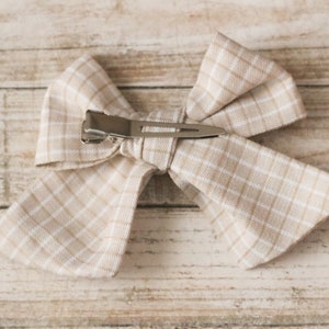 Doll Sailor Bow, Doll Bow, Tan Doll Bow, Doll Accessory, Neutral Bow, Hand Tied Bows, 18 Inch Doll, Plaid Doll Bow, Bow For Doll, Tan Bow image 9