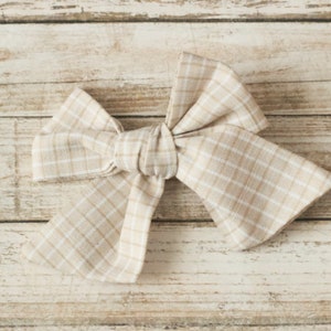 Doll Sailor Bow, Doll Bow, Tan Doll Bow, Doll Accessory, Neutral Bow, Hand Tied Bows, 18 Inch Doll, Plaid Doll Bow, Bow For Doll, Tan Bow image 7