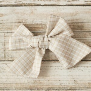 Doll Sailor Bow, Doll Bow, Tan Doll Bow, Doll Accessory, Neutral Bow, Hand Tied Bows, 18 Inch Doll, Plaid Doll Bow, Bow For Doll, Tan Bow image 2