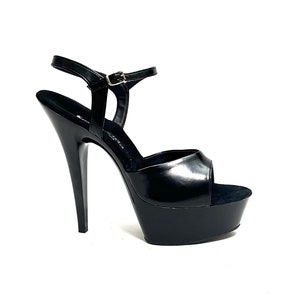 Vintage 1990s Deadstock Stripper Heels // Black Vegan Patent Leather Platform Stilettos by Sunset Strip Size 13